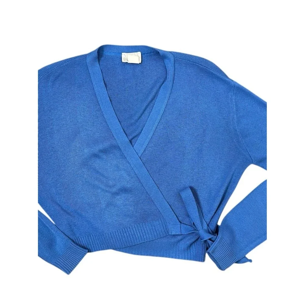 MODA INT’L made in USA Y2K Blue Wrap-Style Sweater. Cropped. Vintage. Layers.